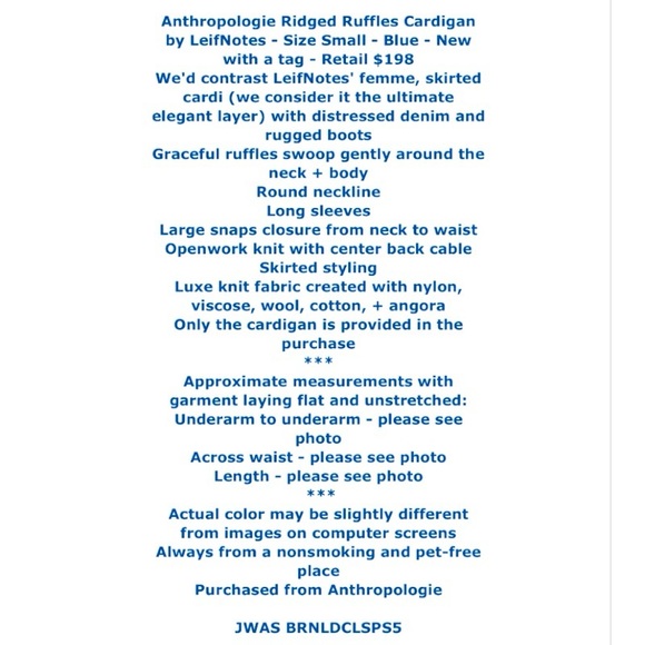 $198 Anthropologie Vintage Ridged Ruffles Cardi Small Skirted Sweater LeifNotes - Picture 2 of 16